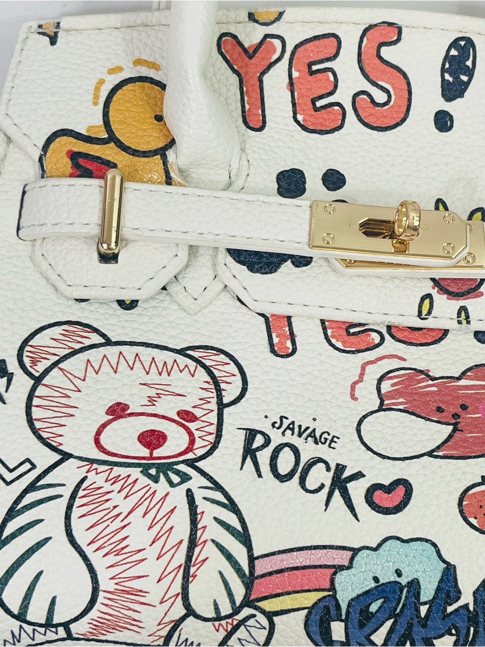 White Graffiti Print Top-Handle Bag - Picture 13 of 16